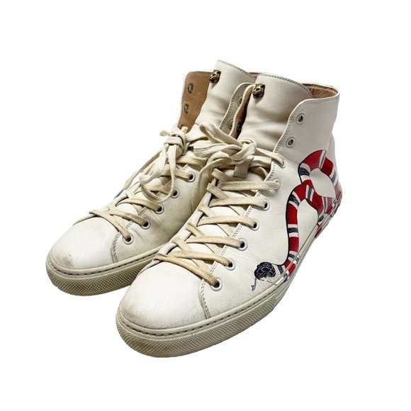 Gucci Leather Kingsnake High Top Sneakers Off White 9.5 - Picture 1 of 14